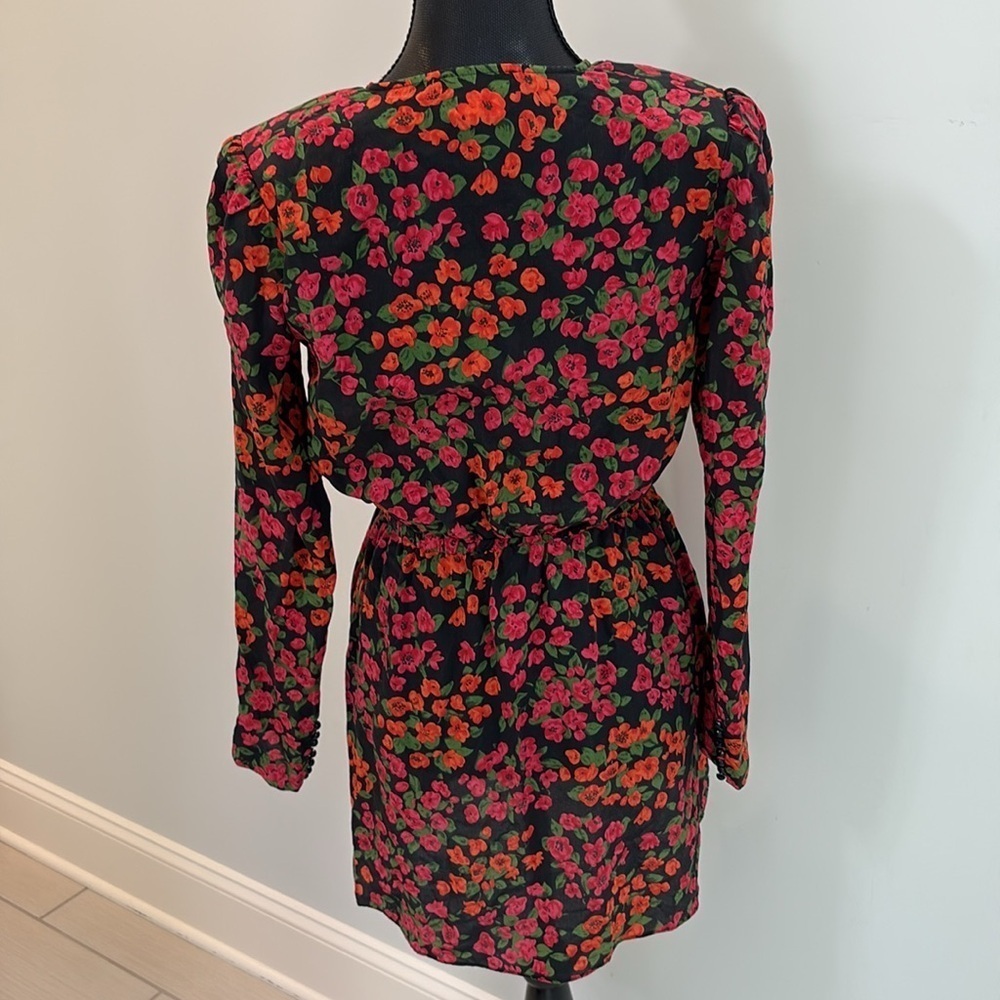 The Kooples Red Silk Crossover Mini Dress Camellia Rose Print 1 Small Womens - Picture 3 of 8